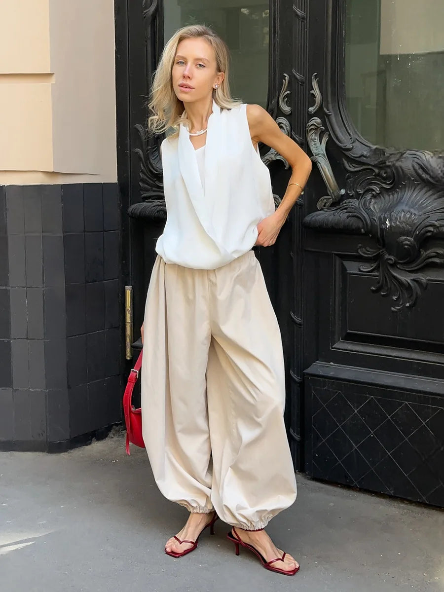 Autumn Women's 100% Cotton Loose Lantern Style Wide Leg Pants Street Style Casual Lazy Pants Fashion Trousers