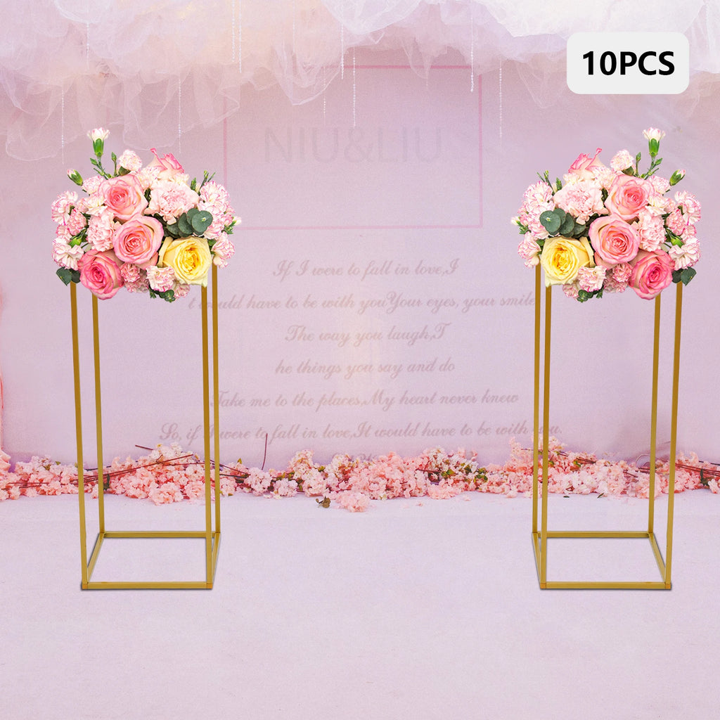 10-Pack Gold Flower Stand Set, 60cm/80cm Modern Rectangular Metal Display Stands for Wedding Centerpiece, Party, Dessert Table Decor