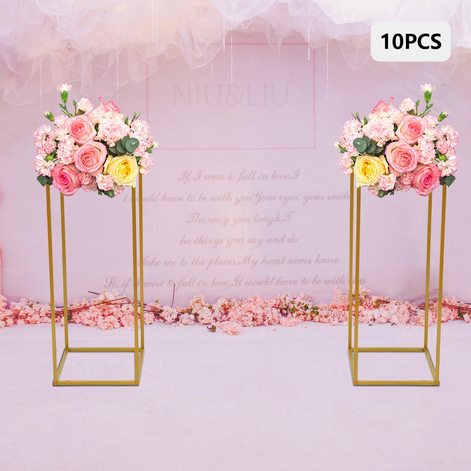 10-Pack Gold Flower Stand Set, 60cm/80cm Modern Rectangular Metal Display Stands for Wedding Centerpiece, Party, Dessert Table Decor