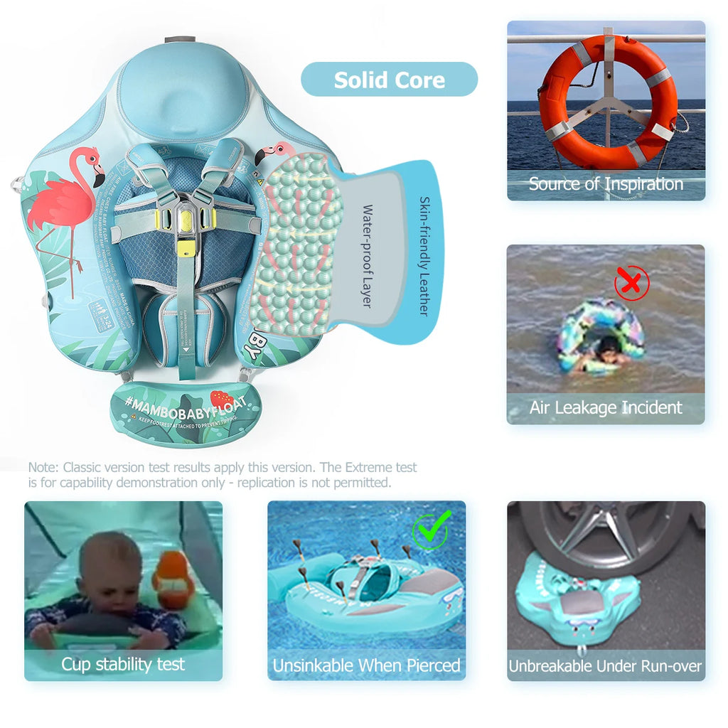 Gentle Skin-Safe Flamingo Air-Free Chest Float with Flat Canopy B503-143-W-Z Baby Swimming Ring Infant Water Circle