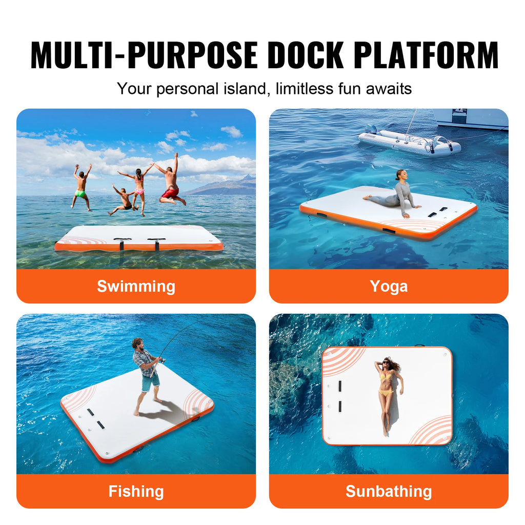 Inflatable Floating Dock/ Non-Slip Dock Mat with Detachable Ladder/ Floating Platform Island Raft for Pool