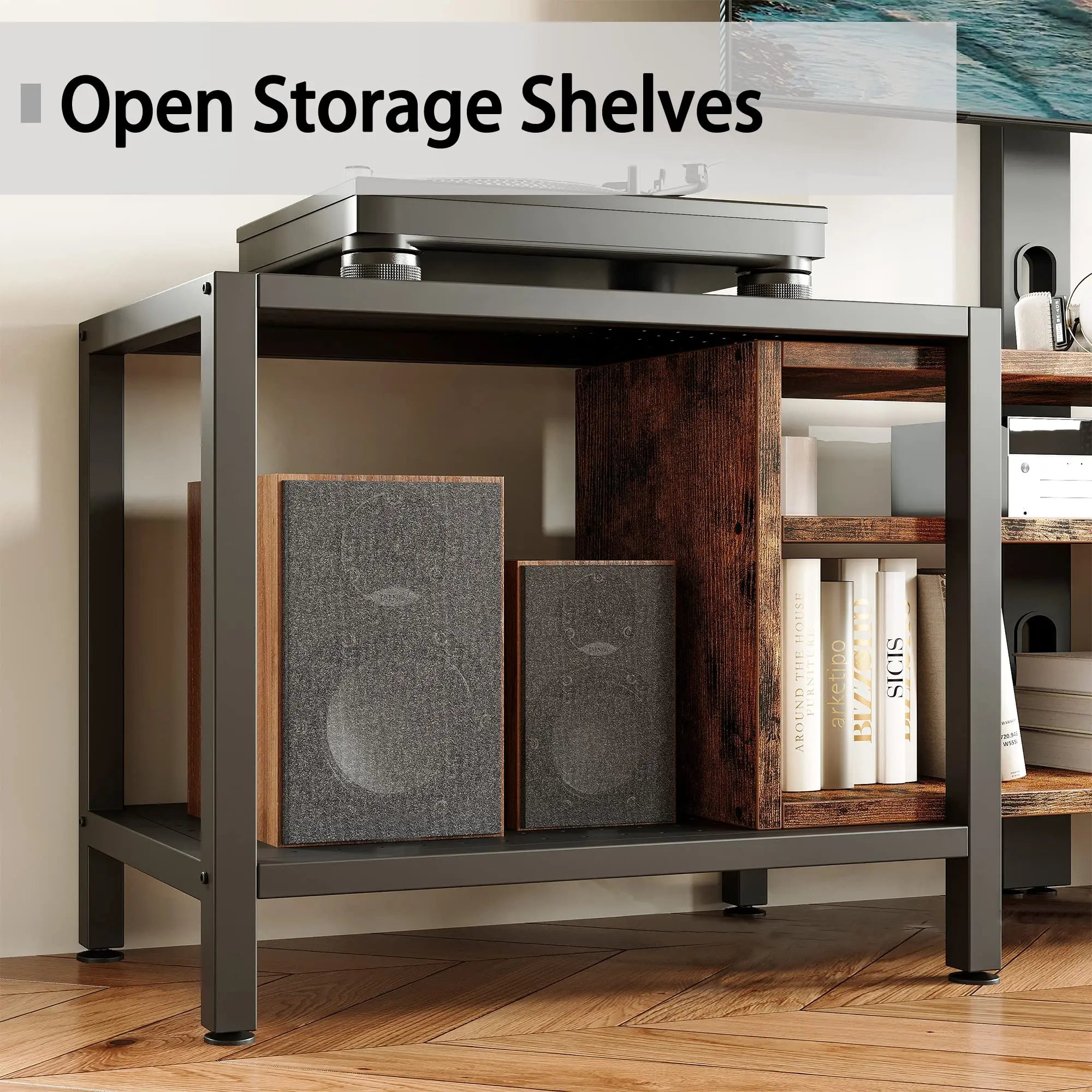 79" TV Stand for TVs up to 85" with Mount and Power Outlet, 3 Tiers TV Console with Storage Shelves