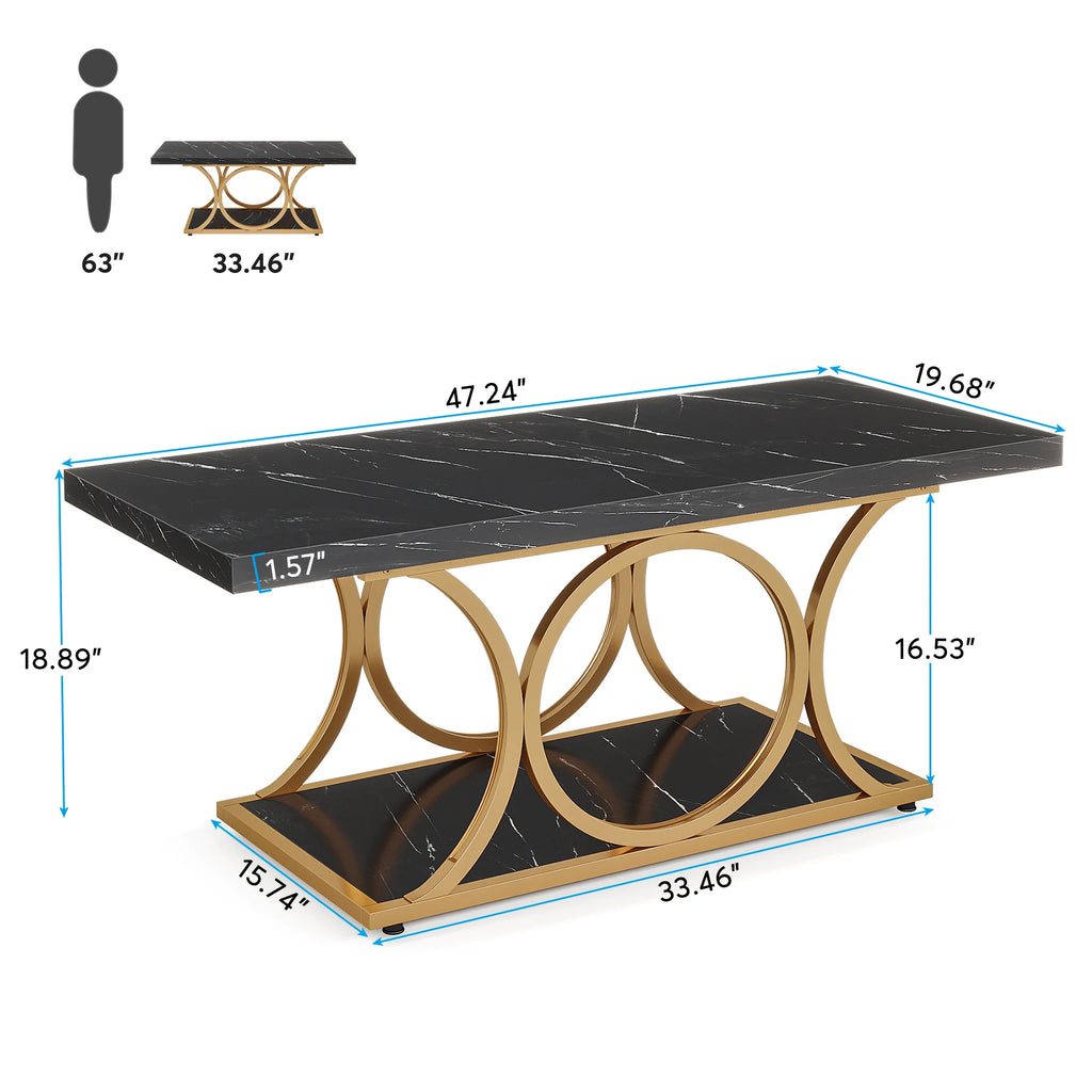 Rectangle Coffee Table, 2-Tier Faux Marble Wood