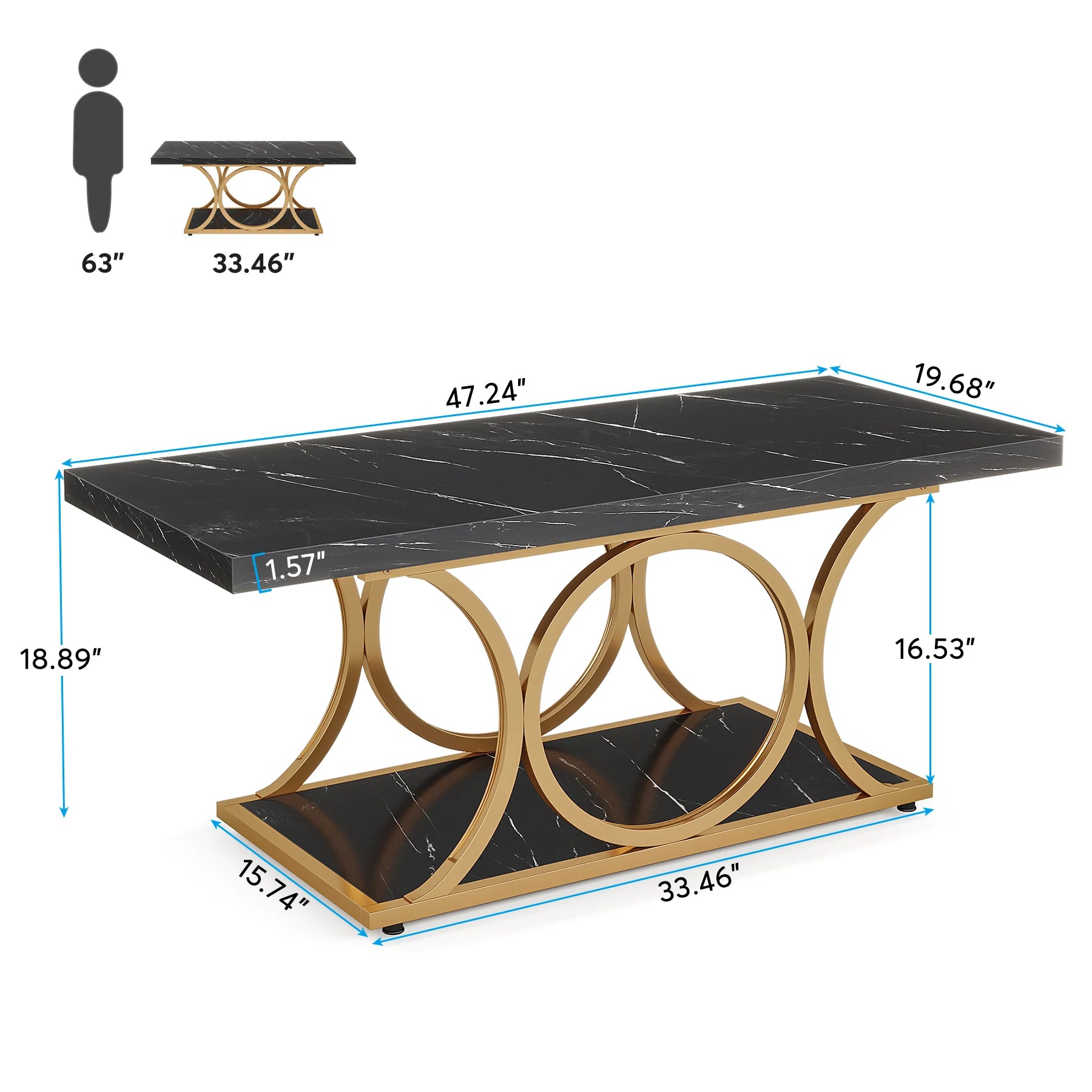 Rectangle Coffee Table, 2-Tier Faux Marble Wood