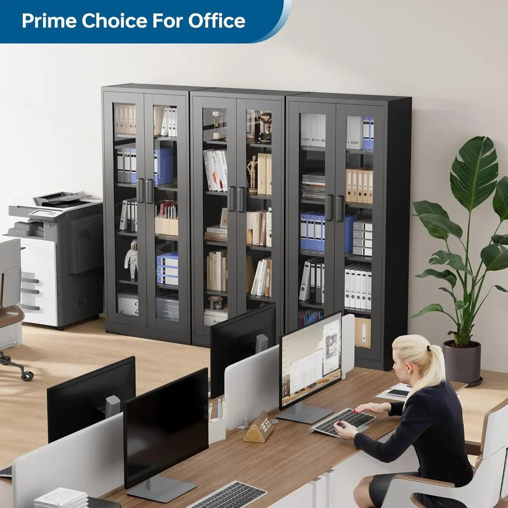 67" Glass Door Display Cabinet with 4 Adjustable Shelves, Heavy Duty Steel Storage Case for Home Office