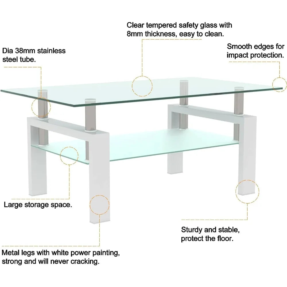 Living Room Tables Set,3 Piece Glass Coffee Table and End Tables Set for Living Room, Coffee Table Set with Tempered Glass Table