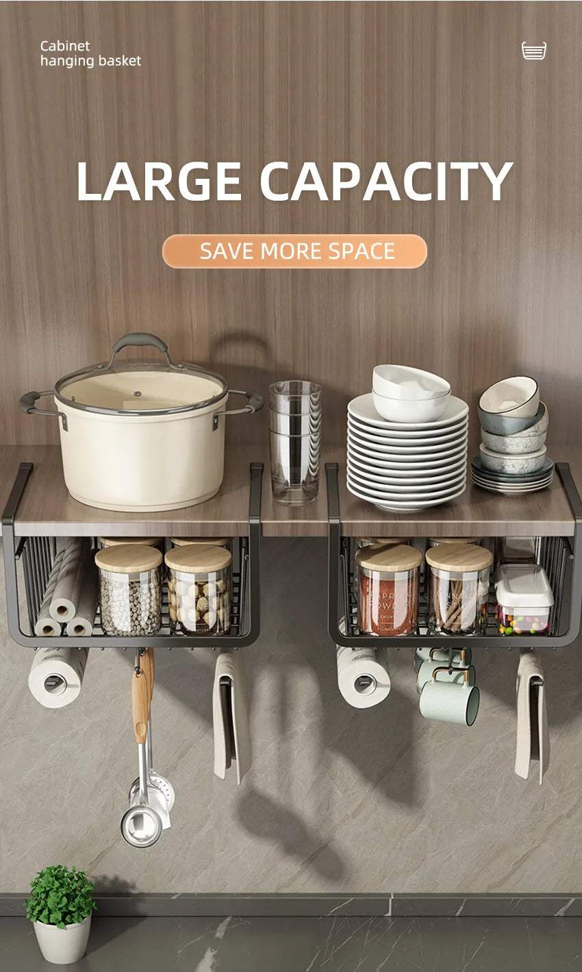 Kitchen Under Cabinet Basket Storage Shelf/ Tissue Cup Holder /Closet Desk Hanging Rack /Hollowed Pullout Drawer/ Sliding Basket