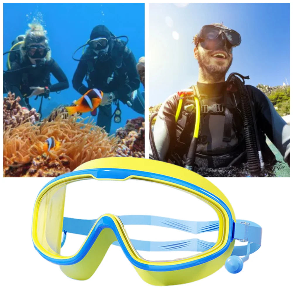 Kids Swim Goggles HD Swim Glasses with Earplugs/ UV Protection Swimming Goggles/ Large Frame Swim Sports Eyewear for Boys/ Girls