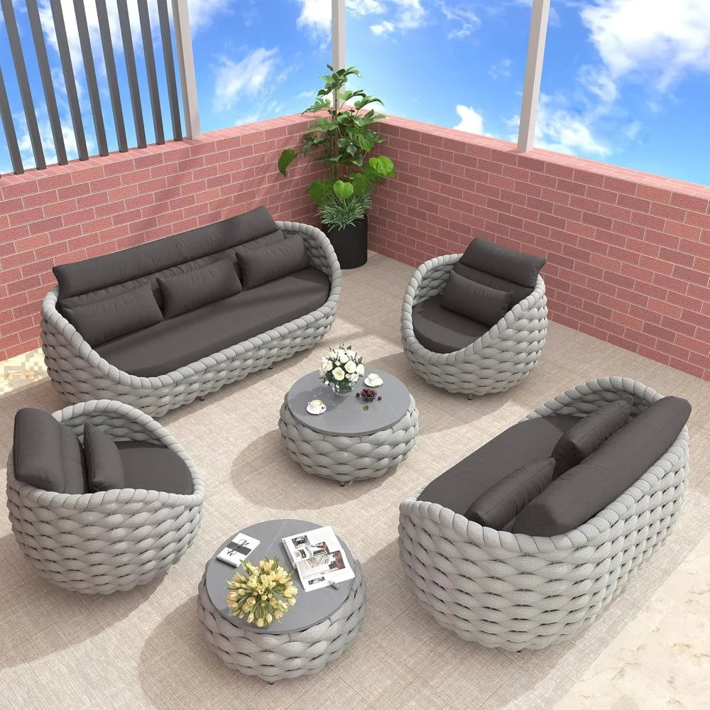 Outdoor Patio Furniture Set 6 Pieces Aluminum Sectional Sofa, Metal Patio Conversation Set