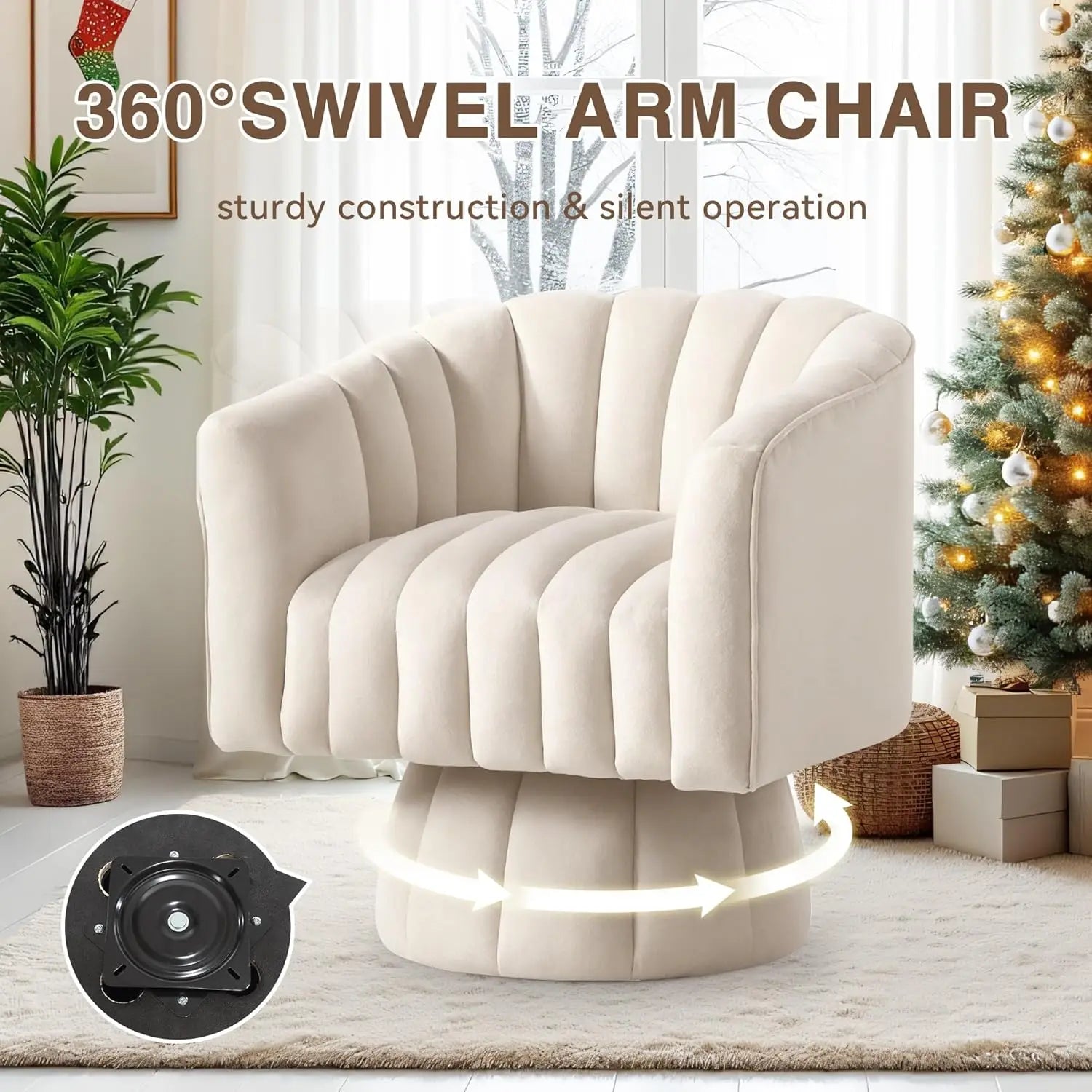 Swivel Accent Chair，360°Swivel Barrel Chair,Modern Swivel Chair with Velvet Fabric,Mid-Century Swivel Chair& Wide Upholstered