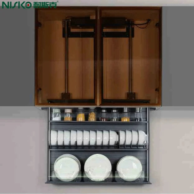 Kitchen Cabinet Basket Space Savings Pull Down Elevator Dish Rack, Storage Bowl Rack, Electric Down And Up Touch And Voice Control