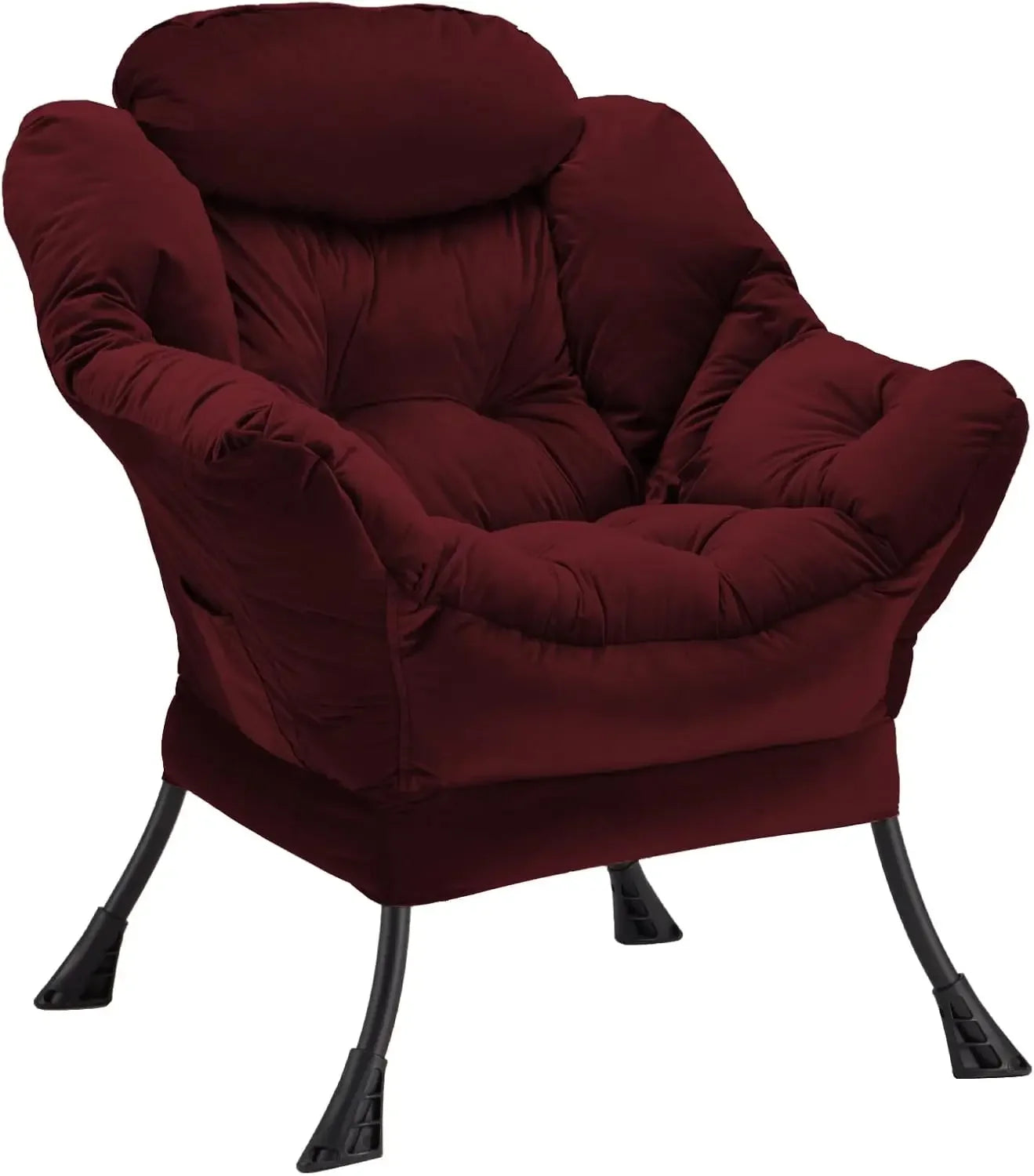 Lazy Chair Thick Padded, Accent Chair Velvet Upholstered with Wide Seat, Stable Metal Frame