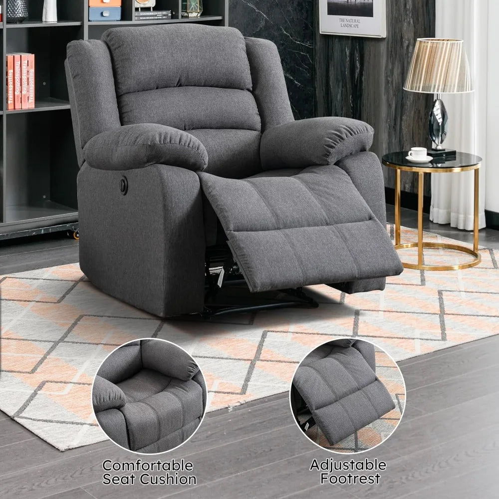 Classic Power Recliner Chair, Oversized Electric Reclining Chair with Overstuffed Cushion and Back, Soft Fabric