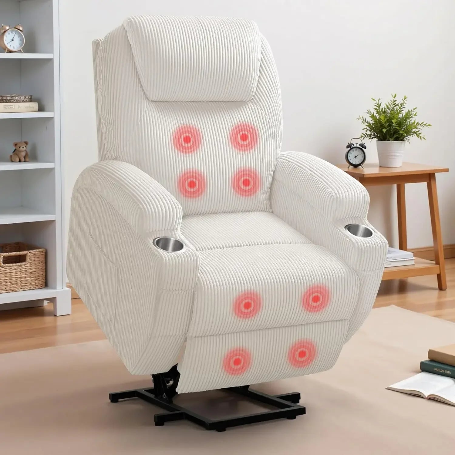 Lift Recliner Chair with Massage for Elderly Ergonomic Lounge Chair with 2 Cup Holders Side