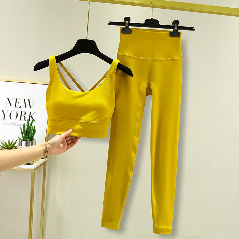 TRY TO BN Women's Tracksuit Yoga Set Fitness Leggings/ Sports Bra/ Naked Sportwear Breathable Workout Two Pieces Suit Gym Clothes