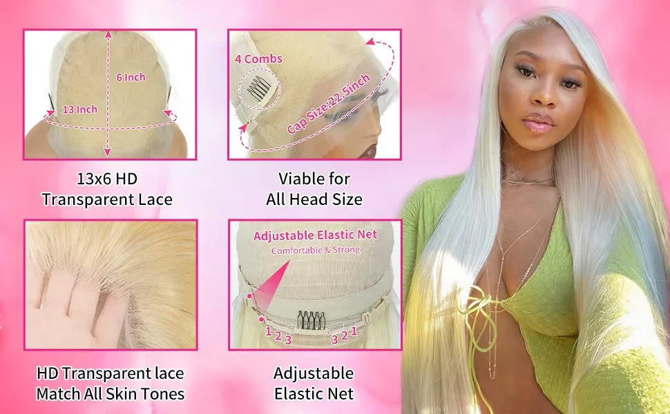 250% Density Human Hair Wig 613 Honey Blonde Colored Lace Front Wigs Straight Human Hair 13x6 HD Lace Frontal Wig