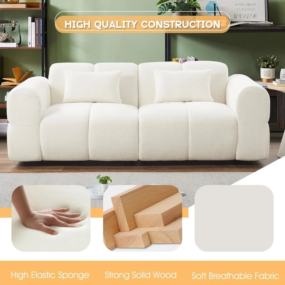 80" Upholstered 3-Seater Boucle Couch | Comfy Deep Seat Lambswool Cloud Sofa | Modern Oversized Loveseat for Living Room