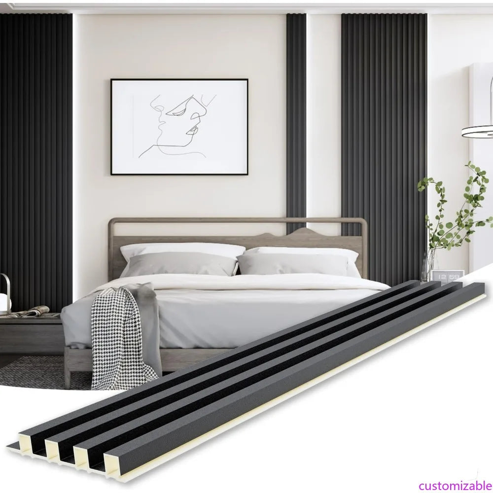 Contemporary 3D Slat Wall Panels - 8 Pack for 94.5 x 6.6, TV or Bedroom Wall, Matte Black Finish