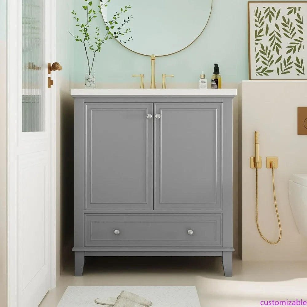 Modern 30-inch Bathroom Vanity with Undermount Sink, Storage Cabinet, Multi-Functional Drawers, and Adjustable Shelves