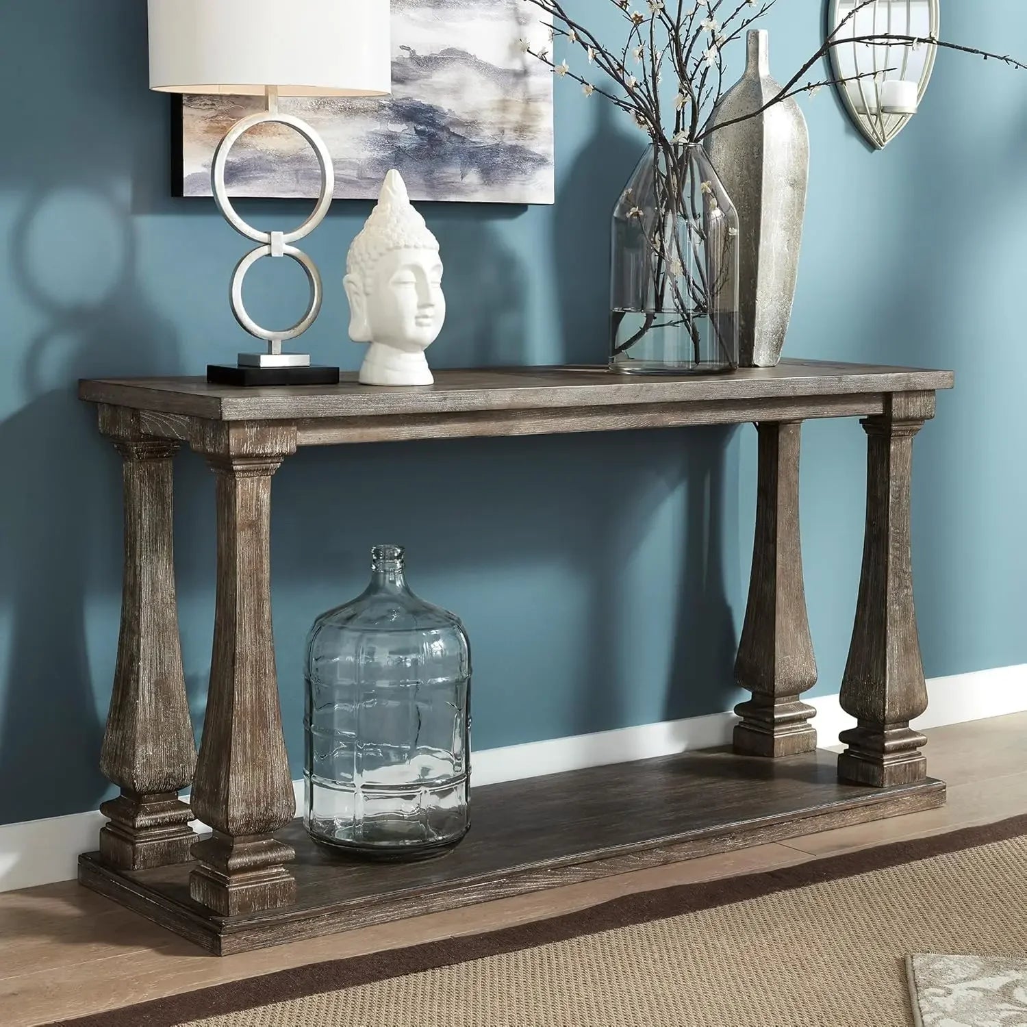 Vintage Sofa Console Table, Weathered Gray