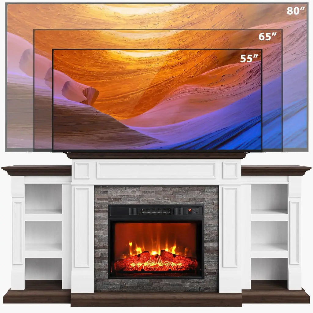 72" Electric Fireplace with Mantel, Fireplace TV Stand for TVs Up to 80", Farmhouse Entertainment Center