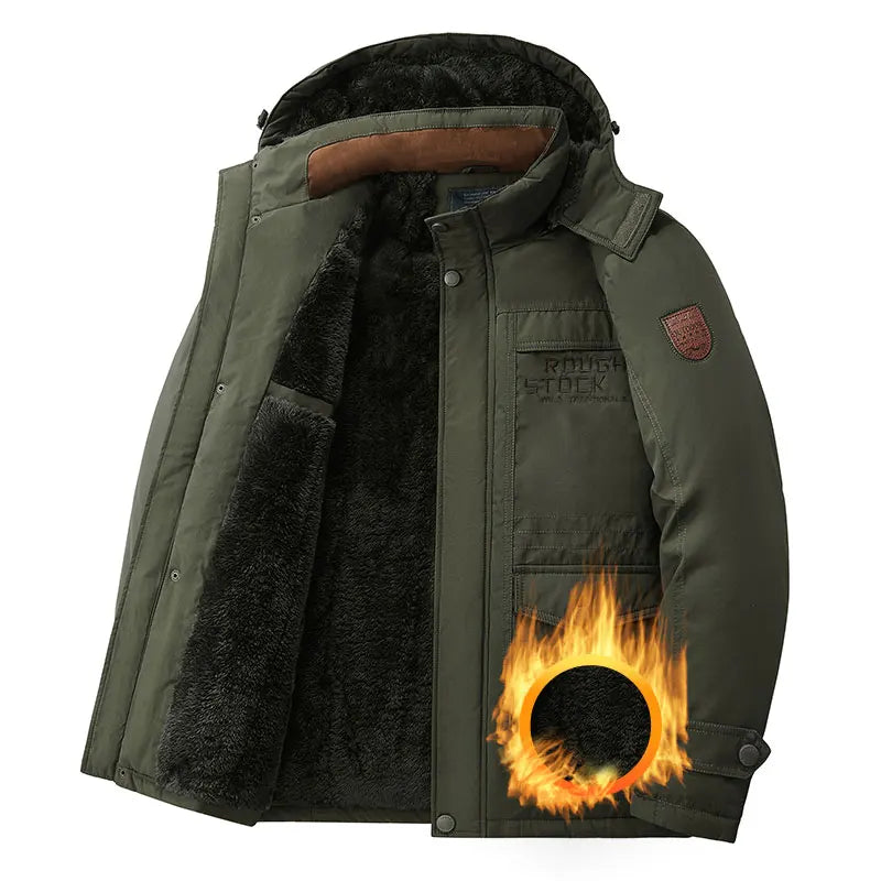 Thick Coat Winter/ Outdoor Running/ Sports/ Windproof/ Warm Fleece Hooded Cargo Jacket/ Men Removable Hood/ Thick, Warm Fleece Jacket