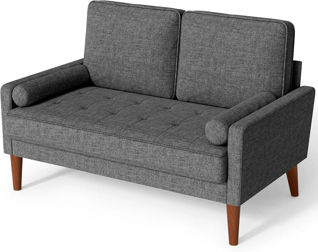 48" Sofa Loveseat, Mid Century Couch for Small Spaces, Bedroom and Living Room, Removable Cover Spring Cushions, Solid Wood Fram