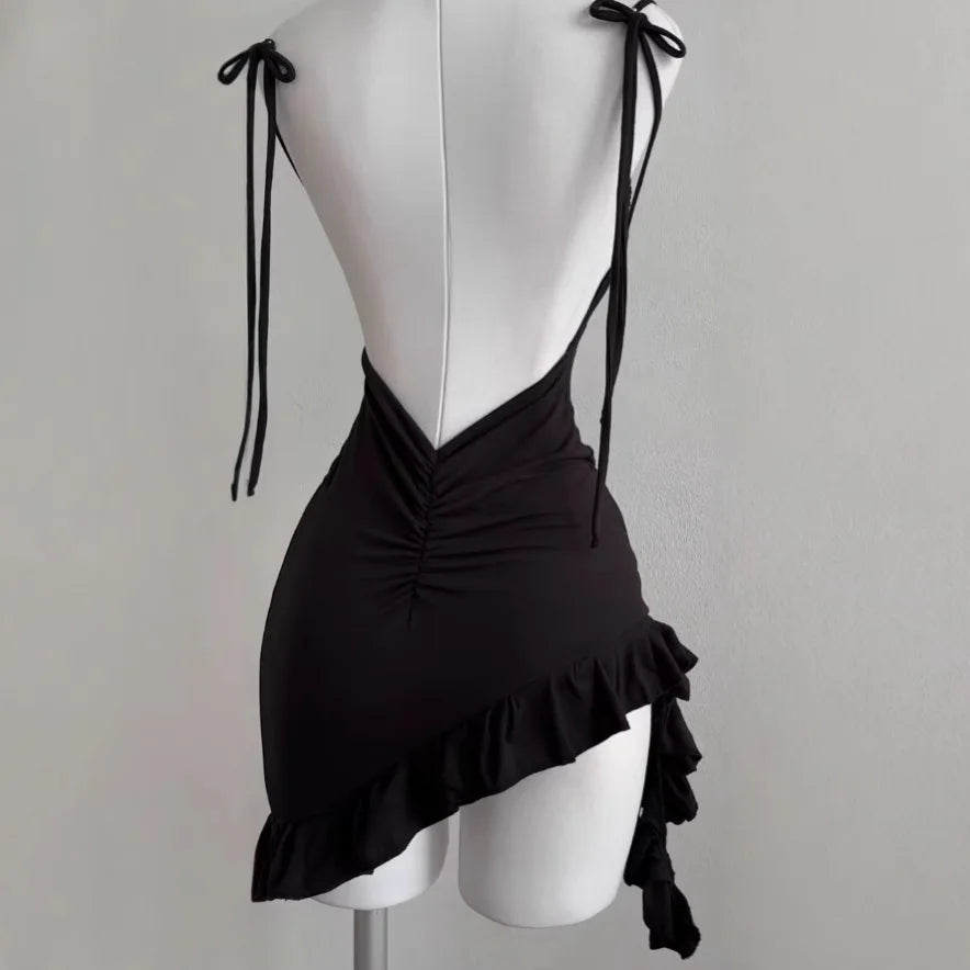 2026 Sexy Sleeveless Backless Mini Dress Women Summer Europe America Lace Up Bodycon Dresses High Street Party Club Black Dress