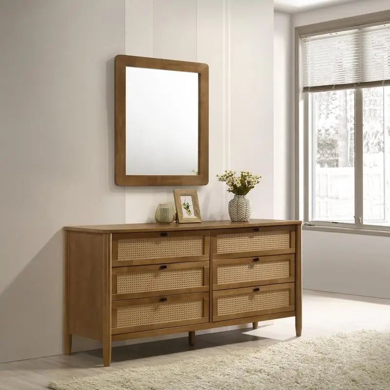 5-Piece Rubberwood Queen Bedroom Set with : Dresser, Mirror, Nightstand, and Chest, Textured Upholstered in Polyester