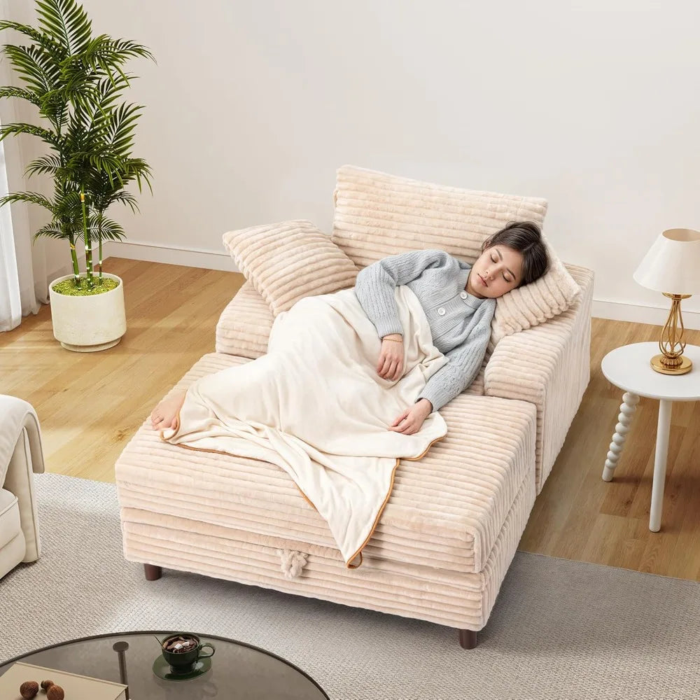54" Oversized Chaise Lounge Chair Indoor, Comfy Sofa Bed with Storage and Ottoman, Upholstered Reading Chairs, Cloud Couches