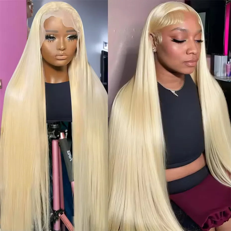 36 Inches 613 Blonde Straight Transparent Lace Front Wig/ Human Hair/ 200 Density 13x6 HD Lace Frontal Wig For Women