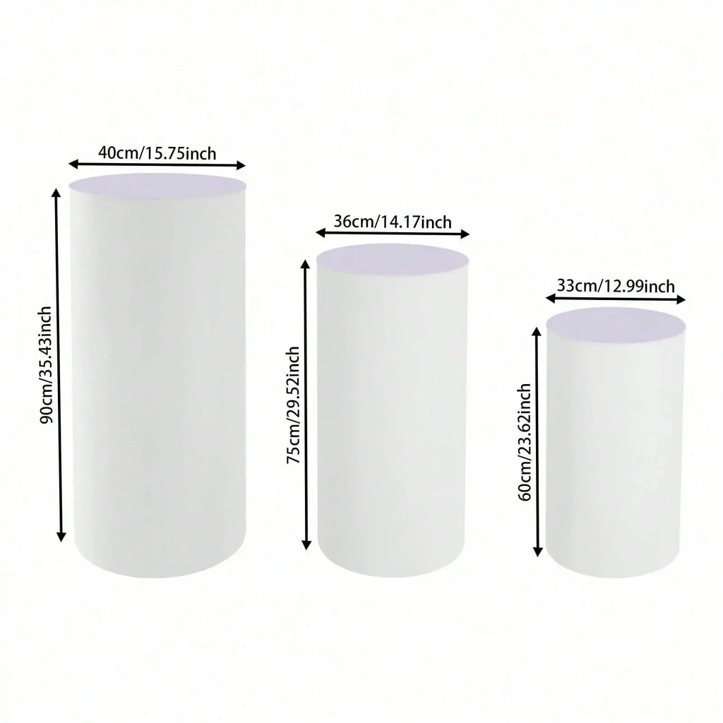 3Pcs White Cylinder Pedestal Stands Round Cylinder Pedestal Display Pillars For Wedding Party Decor