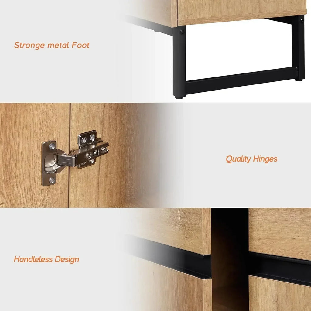 Modern TV Stand for TVs up to 110 inch, 3 in 1 Entertainment Center TV Console with Storage Cabinets Living Room, Oak