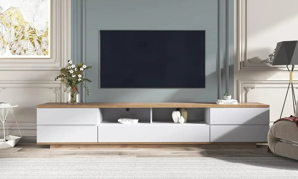 Modern Wood TV Stand w/ Cabinets & Open Shelves, Entertainment Center for All TVs