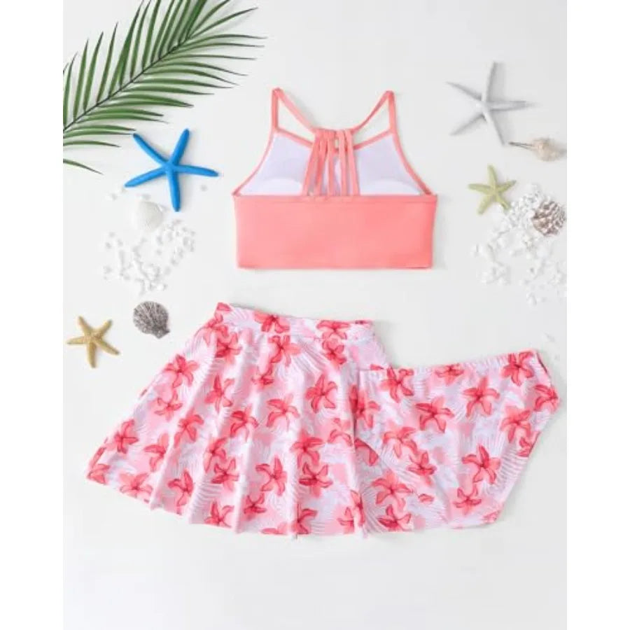 Mioglrie Girls Swimsuit 2 Pcs Bikini Set Tiered Ruffled Bathing Suit Floral Print Adjustable Straps Girls' Swimwear