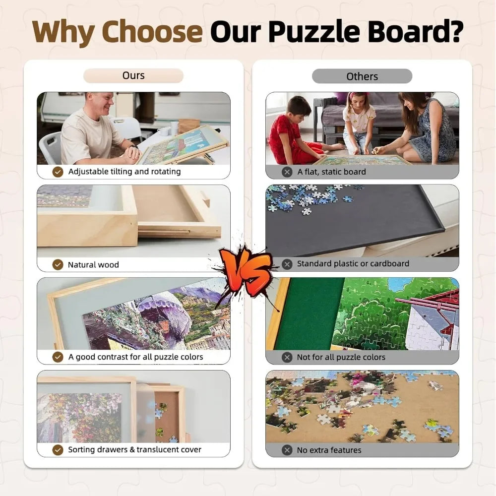 JIG 2000 Pieces 2-in-1 Tilting & Rotating Puzzle Board for Adults Gifts, Wooden Jigsaw Puzzle Table with 4 Drawers