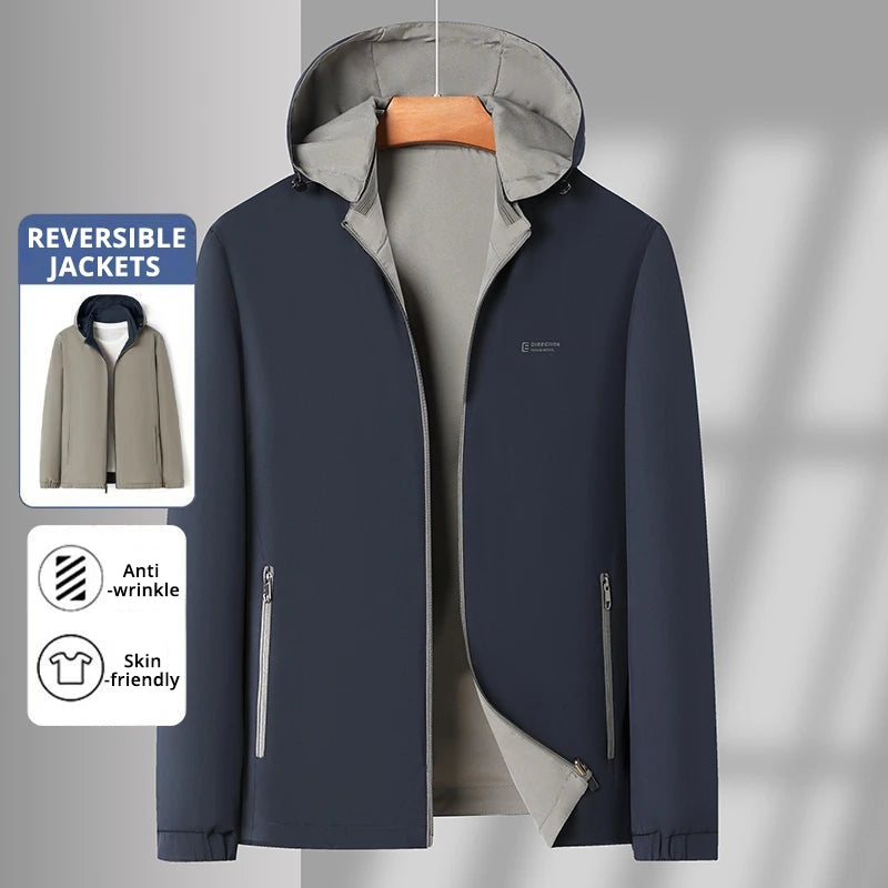 Premium Wrinkle Free Reversible Waterproof Men's Blazer Jacket/ Detachable Hooded Windbreaker/ Business-Casual, Lightweight Coats