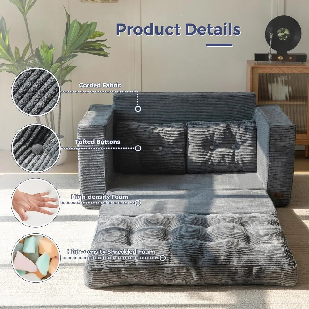 Convertible Sofa Bed, Pull-Out Loveseat Sleeper, 2-in-1 Folding Couch, Fold-Out Floor Couch with Pillows