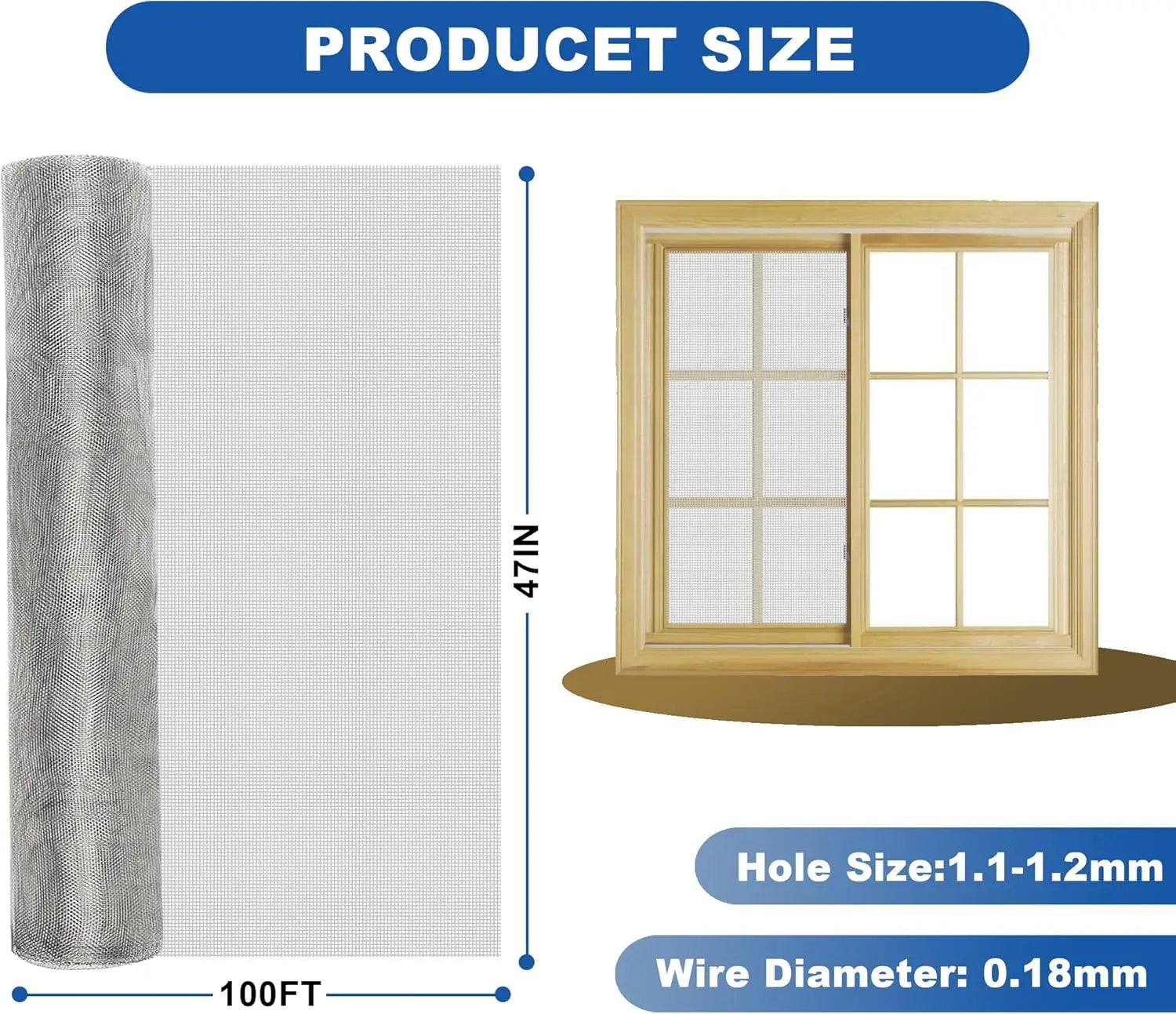 Stainless Steel 304 Window Screen Mesh, 47 Inches by 100 Feet Roll, Metal Replacement for Doors, Patios