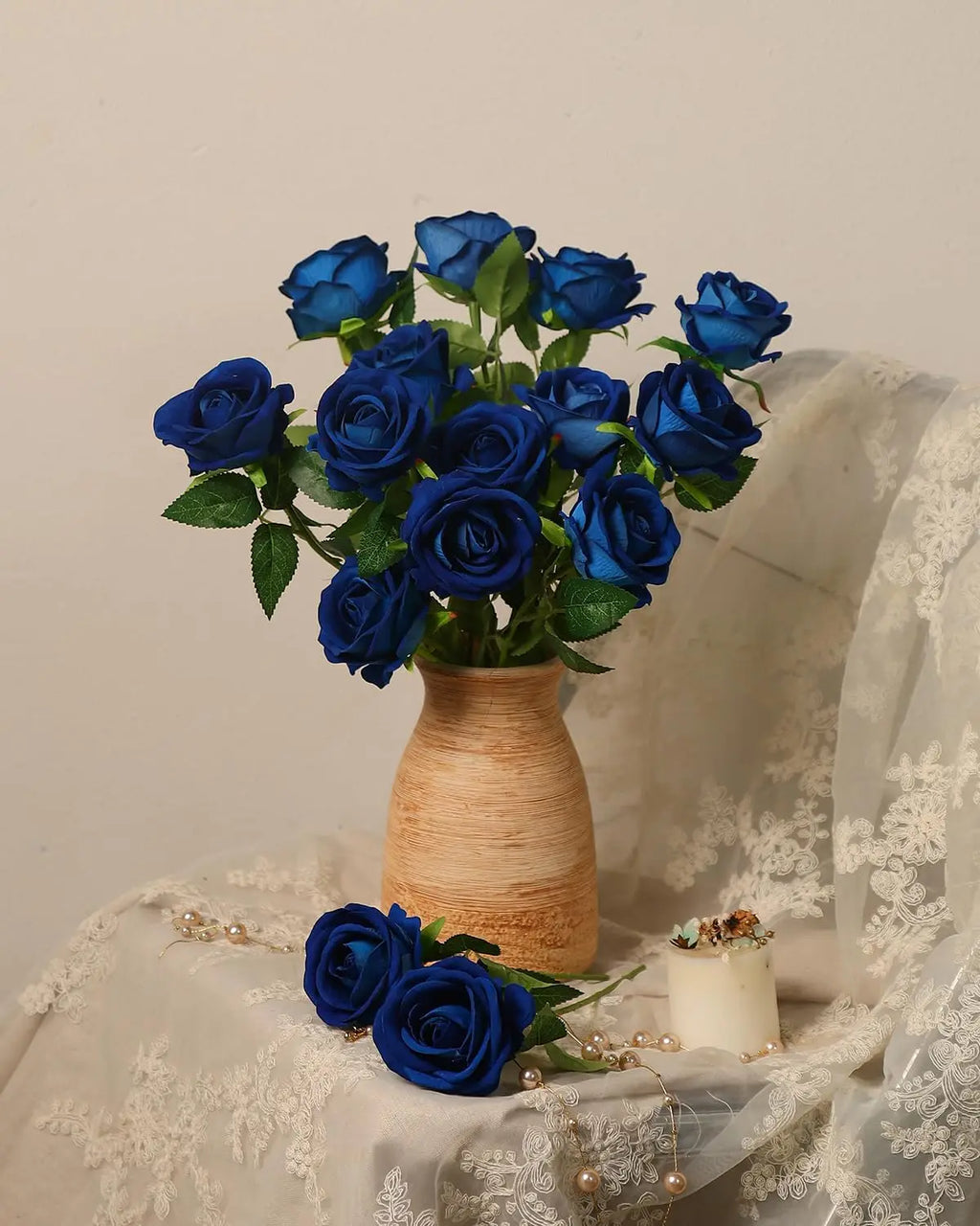 Artificial Royal Blue Roses - 50Pcs Premium Velvet Faux Roses with Long Stems, Realistic Roses Flowers for Wedding Bouquet