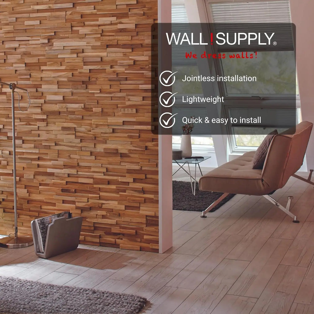 NEW UltraWood Firenze Reclaimed Teak Wood 3D Wall Panels - Home Decor Wallpaper Alterantive for Living Room, Bedroom