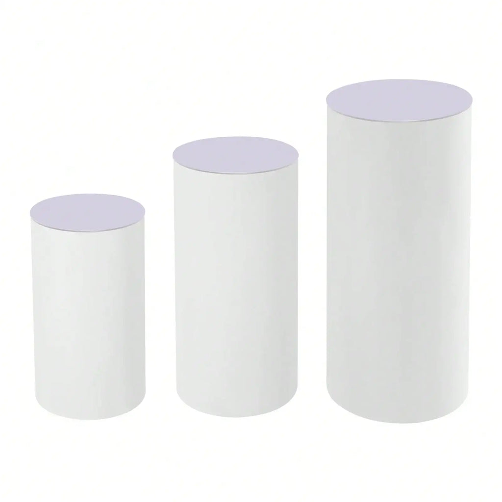 3Pcs White Cylinder Pedestal Stands Round Cylinder Pedestal Display Pillars For Wedding Party Decor