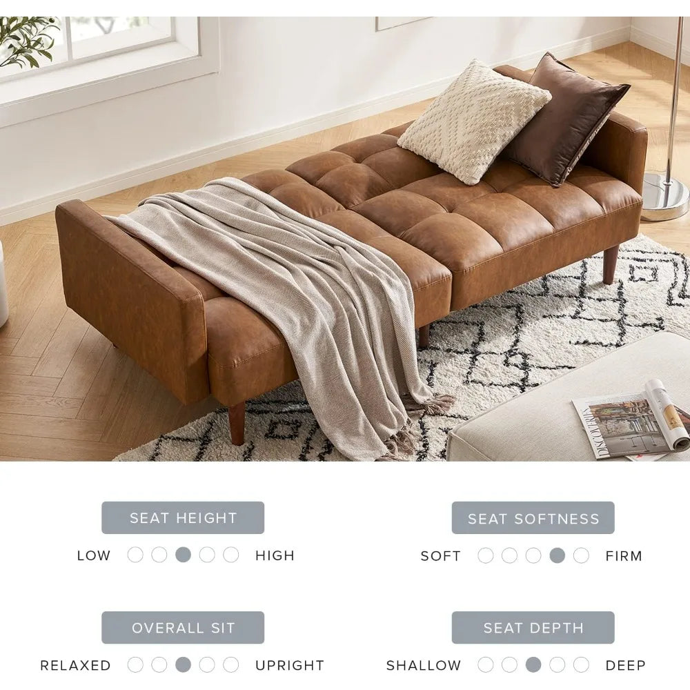 Aaron 76.8" Couch, Small Futon Sofa Bed, Sleeper, Loveseat, Mid Century Modern Futon Couch, Couches for Living Room