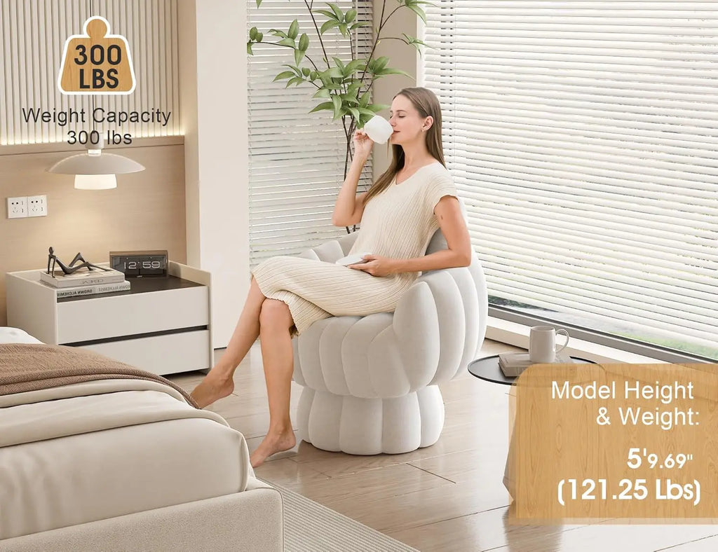 Mid Century Modern 360 Degree Barrel Swivel Accent Sofa Chair,Fluffy Velvet Fabric Lounge Wide Upholstered Pumpkin Reading Chair