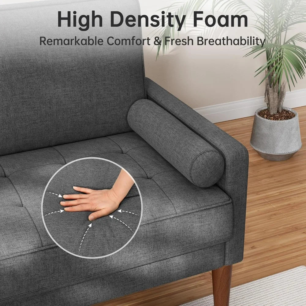 48" Sofa Loveseat, Mid Century Couch for Small Spaces, Bedroom and Living Room, Removable Cover Spring Cushions, Solid Wood Fram