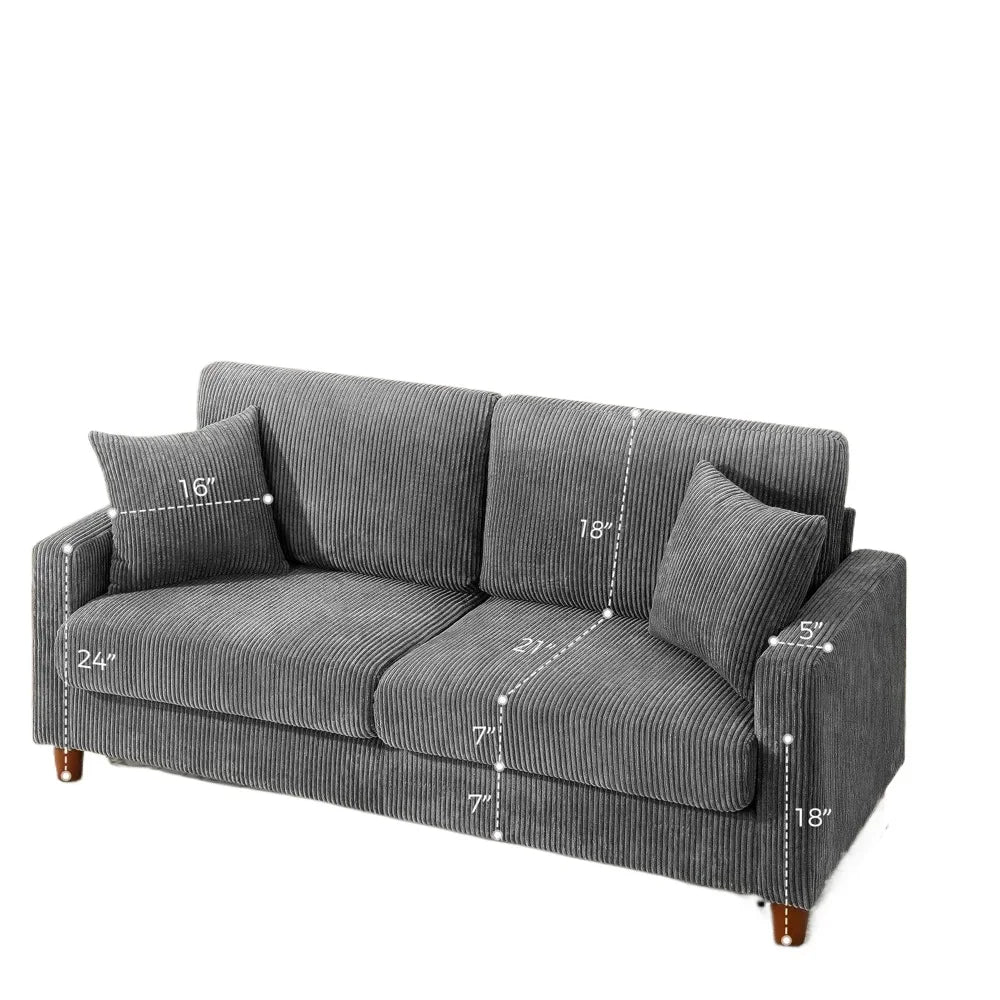 The New-70in Grey Sofa, Couches For Living Room 21" Extra Deep Seats, Comfy Corduroy Sofas For Living Room No Tool Assembly