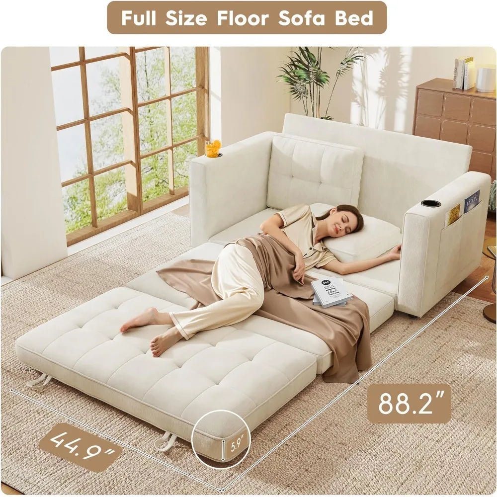 55" Convertible Sofa Bed Pull out Couch Love Seat Sleeper Bed Small Fold out Sofa with Cup Holder Home Living Room Furniture