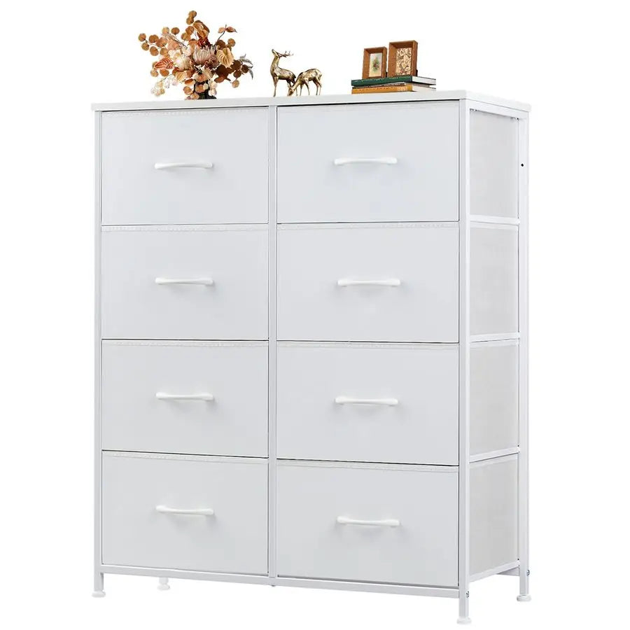 Dresser for Bedroom with 8 Drawers, AntiTip Tall Fabric Chests Storage Organizer Tower Furniture with Wooden Top Metal Frame fo
