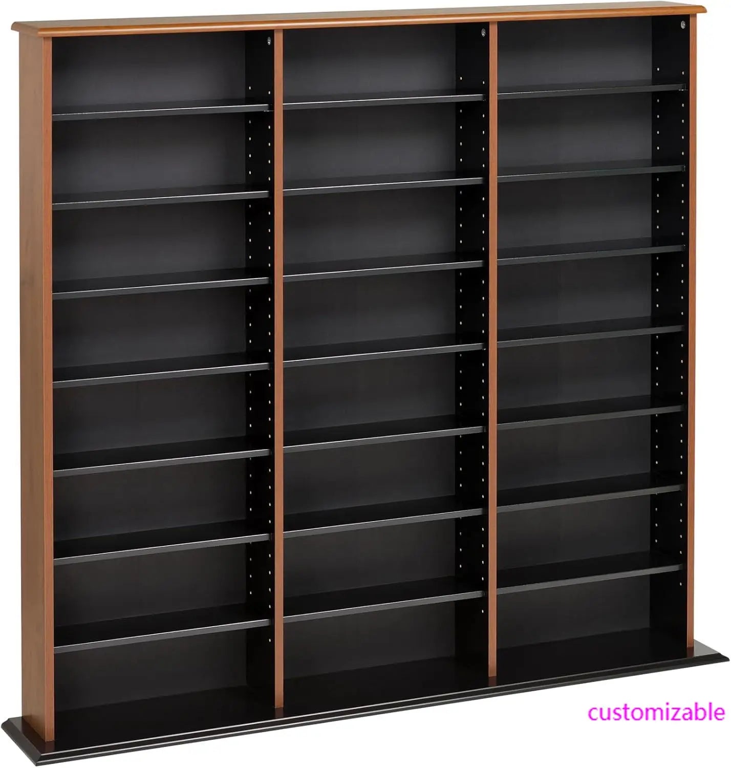3 Column Tall Cabinet Media Storage, Triple Width Wall, Cherry/Black