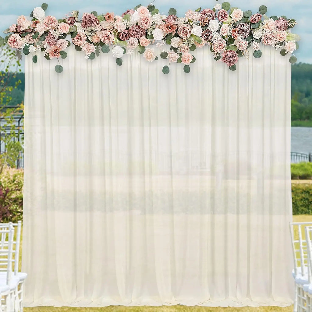 Chiffon Backdrop Curtain Ivory 5ft x 8ft 12 Pieces: Cream Chiffon Curtains Beige Sheer Curtain Backdrop Wedding 60ft x 8ft
